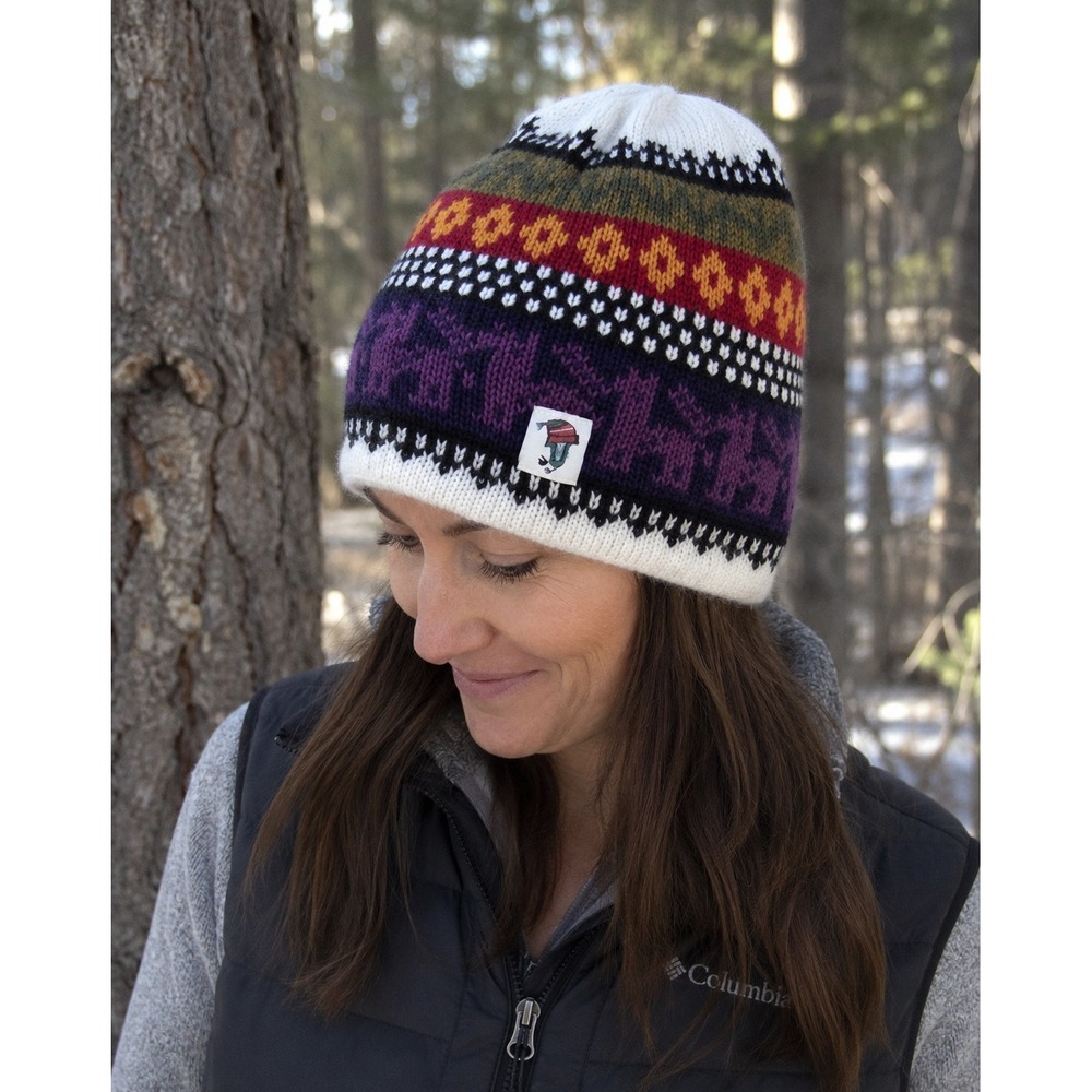 Fair Isle Woodland Animal Knit Beanie Hat Winter Ski Cottagecore Adult